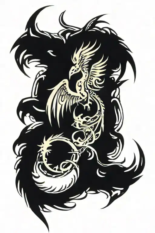 A Phoenix And A Dragon Emerging