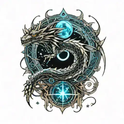 Dragon Wrapped Around Moon Phases