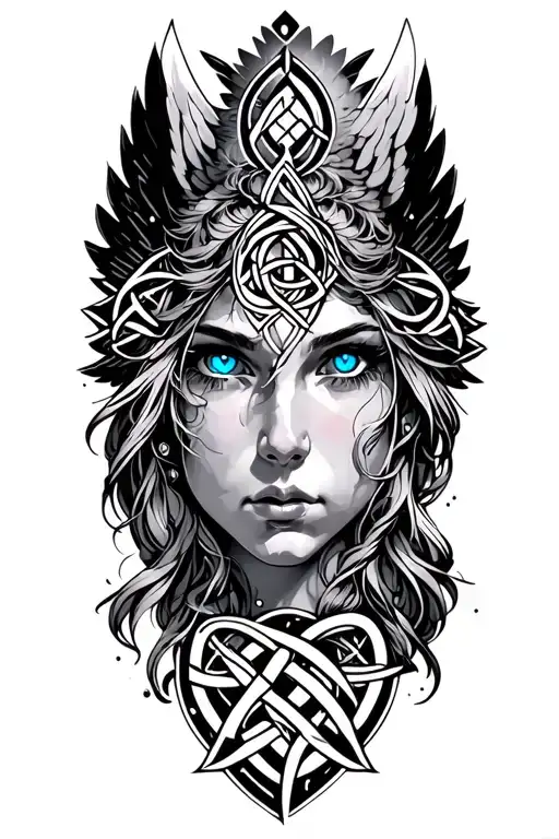 Angel With Blue Eyes Tattoo Design Featuring Celtic Trinity Knot