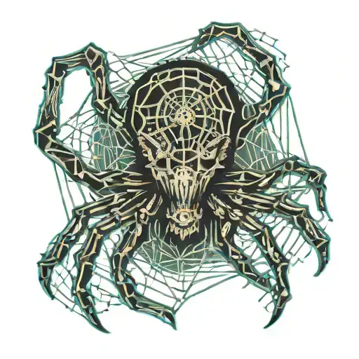 A Spider With Its Back Being A Skull And Webbing Background