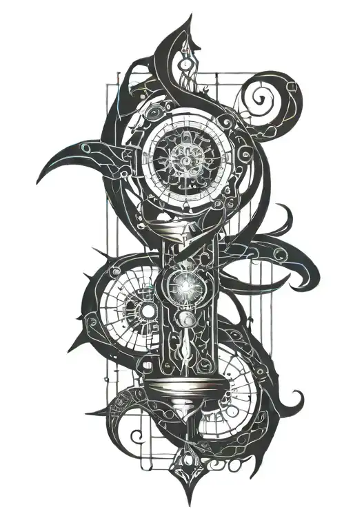 Dark Tattoo That Combines An Hourglass And Tenticles
