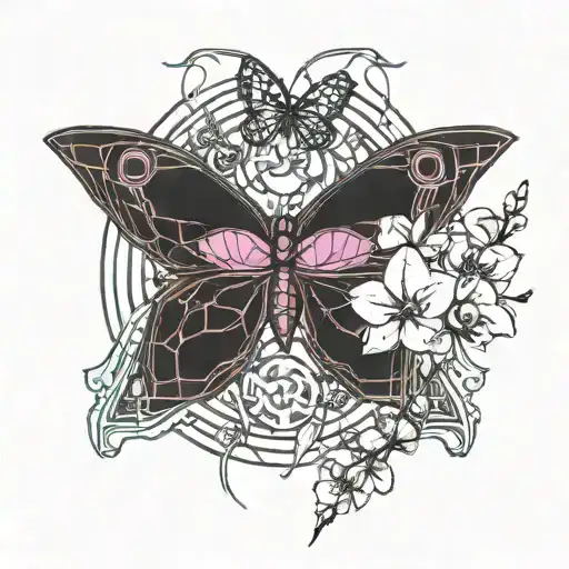 Butterfly And Orchid And Cherry Blossom