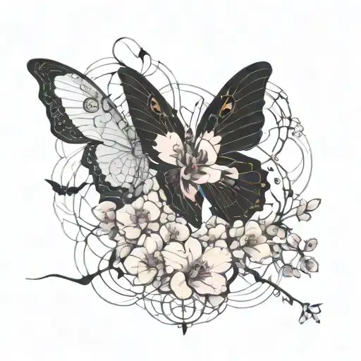 Butterfly And Orchid And Cherry Blossom Trees