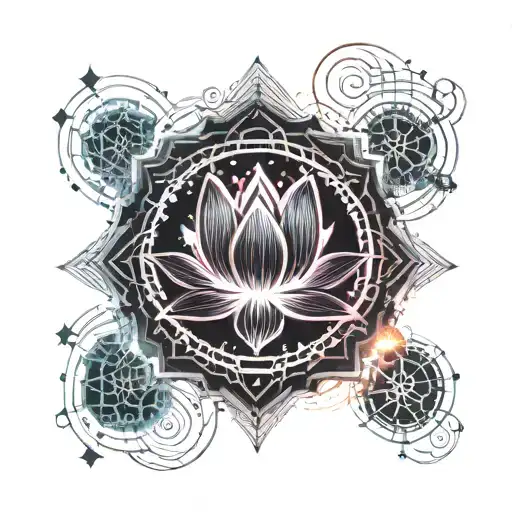 Lotus Flower Blooming Surrounded By Twinkle Stars