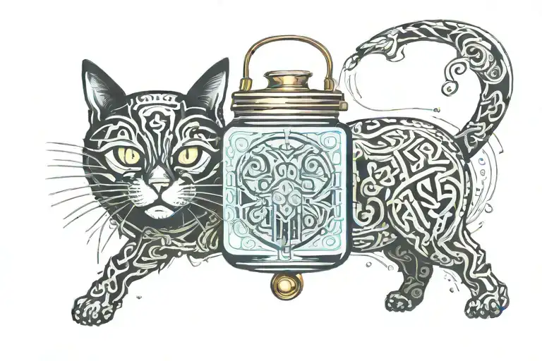 Moonshine Jar With A Cat's Head Coming Out Of It Symbolizing The Client's Love