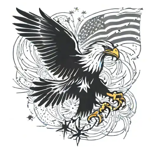 American Flag Eagle And Fireworks