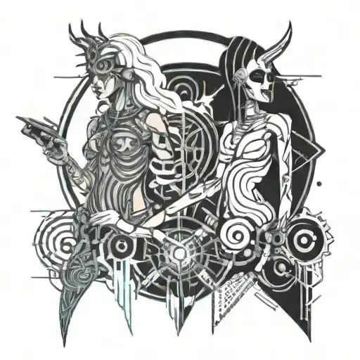 A Goddess Of Freedom And A Lady Reaper Side By Side In Graphic