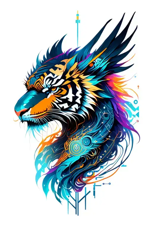 Dragon Tiger Bird And Woman Face