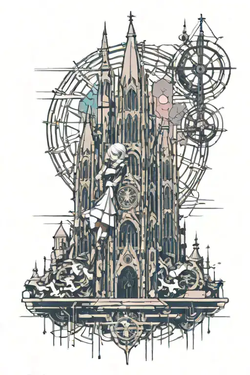 Gothic Anime Girl With Gothic Church Towers Filler Background