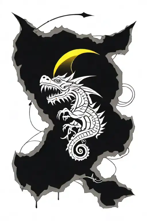 A Dragon Carrying A Sword On Its Chest Flying Up To The Moon