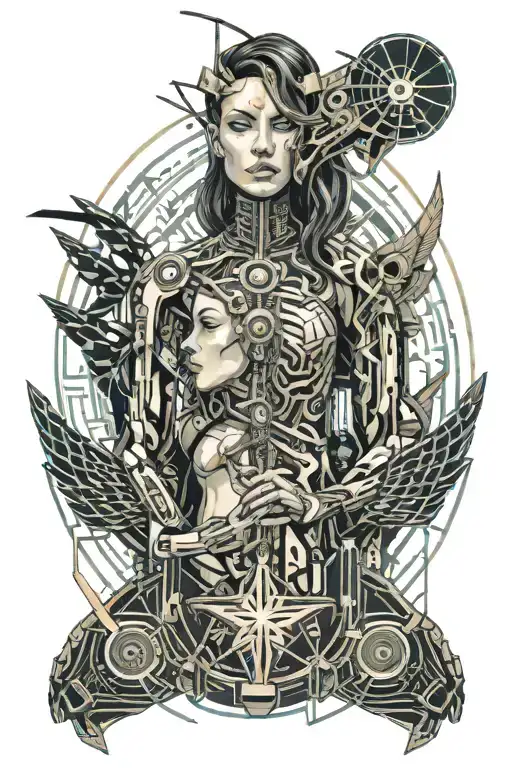 Goddess Of Freedom In Cyberpunk And A Reaper Side By Side