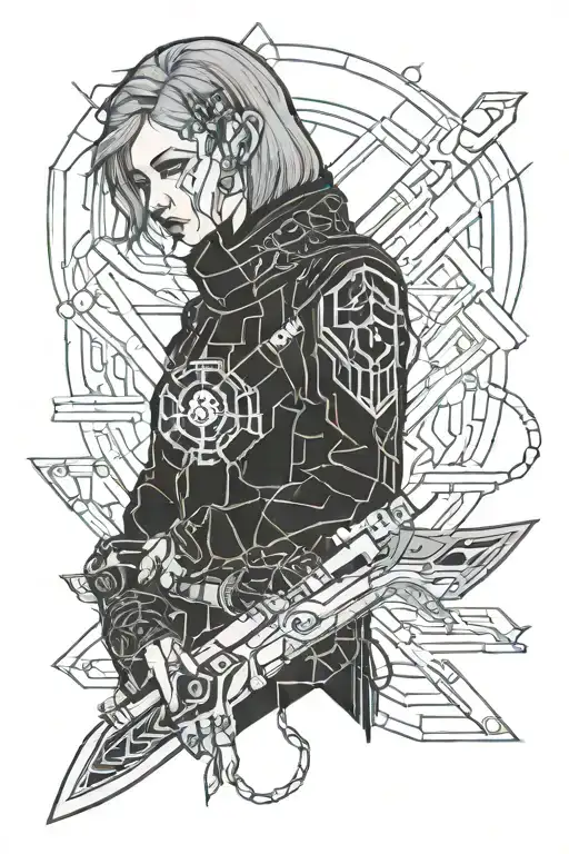 Ciberpunk Girl Holding Sword