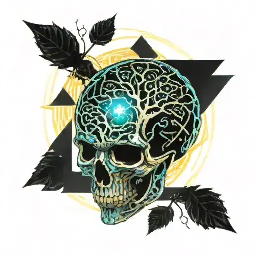 Front View Tree Of Life Growing Through The Eyes Holes Of The Skull