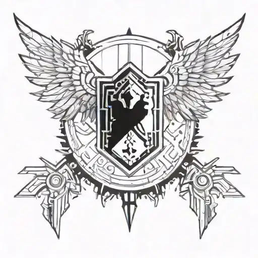 Slavic Theme Shield With Two Axes On The Edge Of Eagle Wings