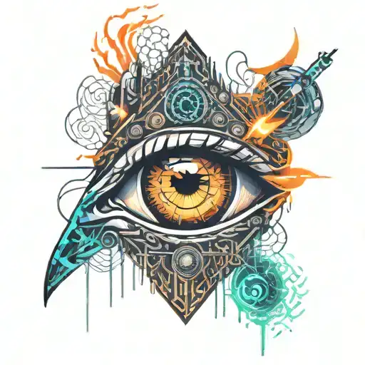 Female Eyes Surrounded By Tech Wires And Flames