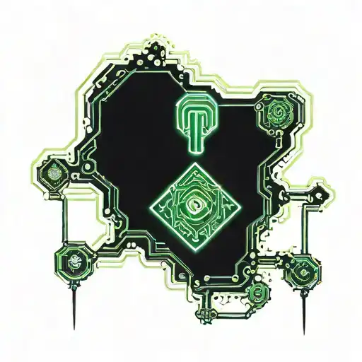 A Cyber Security Themed Tattoo Featuring A Digital Circuit Board Intertwined With A Power Line Grid