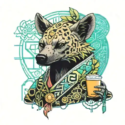 A Hyena Wearing A Traditional Chinese Robe Holding A Coffee Plant