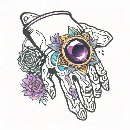 Hand And Ring Tattoo Bright Colors Trippy Flowers Galaxy Tombstone Amethyst
