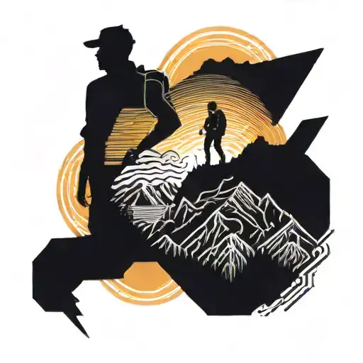 A Silhouette Of A Hiker On A Mountain Peak With A Sunset In The Background