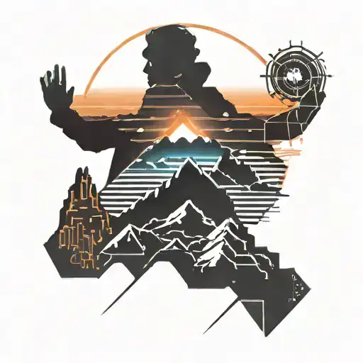 A Silhouette Of A Man On A Mountain Peak With A Sunset In The Background