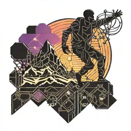 A Silhouette Of A Man Struggling To Climb Mountain Peak With A Sunset In The Background