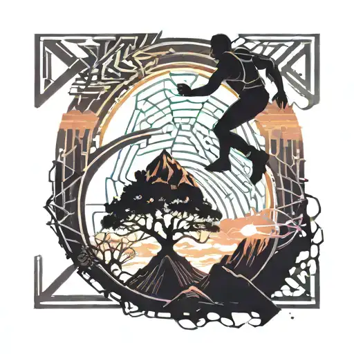 A Silhouette Of A Man Struggling To Climb Mountain With A Sunset In The Background