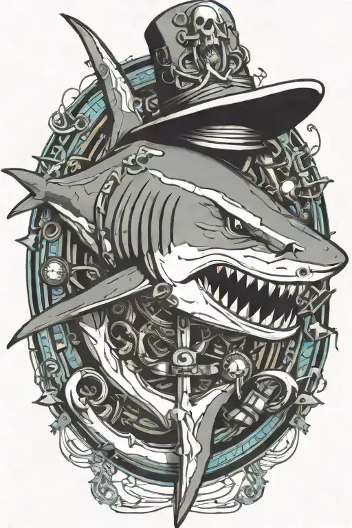 Shark Biting An Anchor Wearing A Sailor Hat