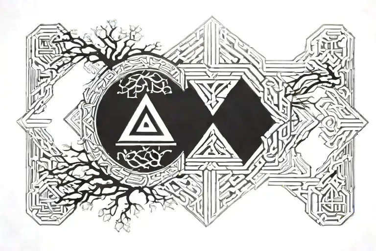 Yggdrasil Tree Thor Hammer Valknut Symbol Circle Inner Strength Illumination