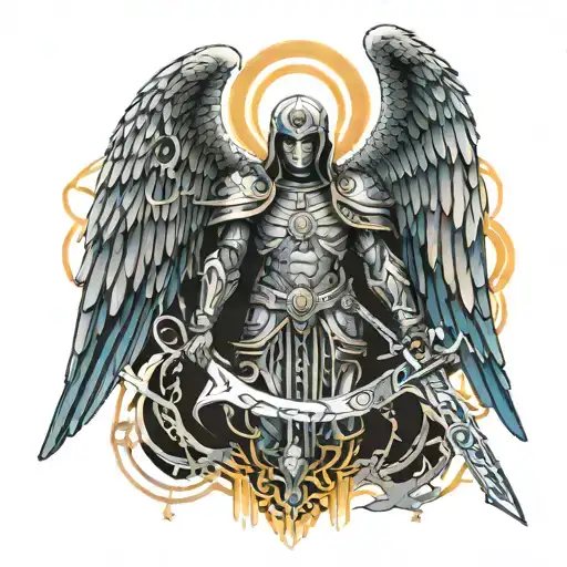 Guardian Angel With Sword Tattoo Design Combining Elements