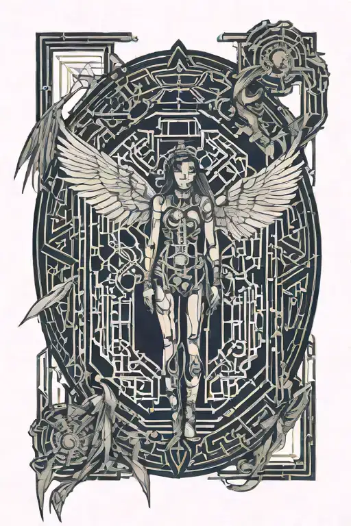 Dimensional Doors And Woman With Demon Wings With Death