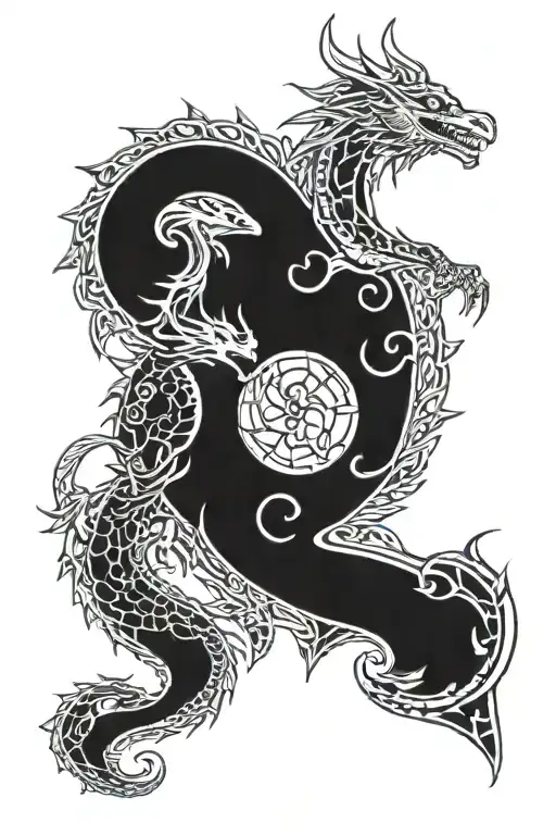 Sun Moon And Dragon Intertwined Hearts