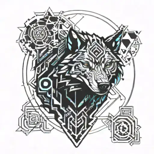 Neosigilism Tattoo In The Form Of A Wolf On A Hill