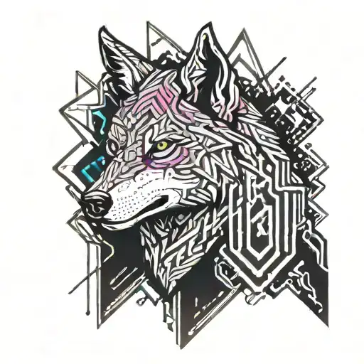 Neosigilism Tattoo In The Form Of A Wolf On A Hill