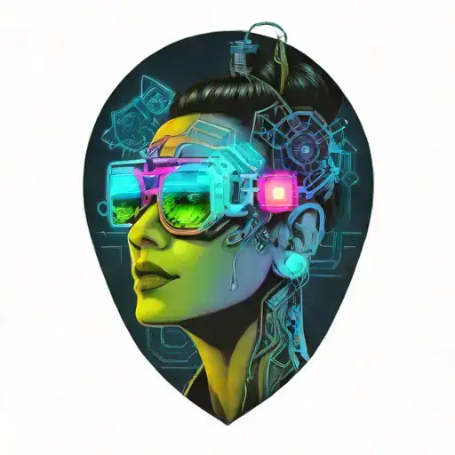 Cyberpunk Inspired Tattoo Lady With Sunglasses