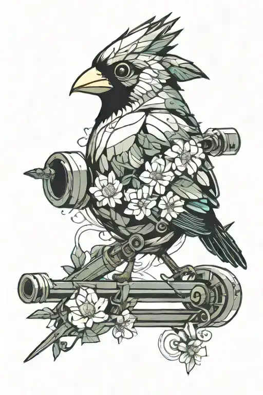 Cardinal Bird Pipe Wrench Flowers Growing