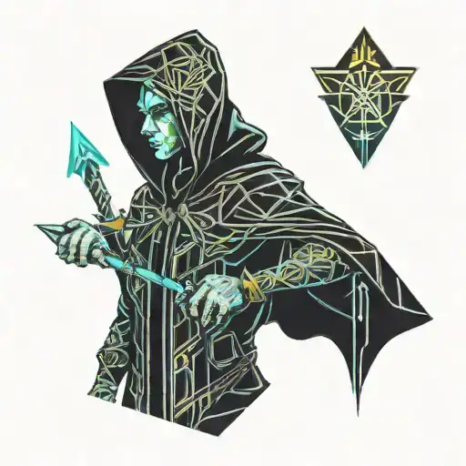 Hooded Male Elf Warlock With Ukrainian Trident Emblems