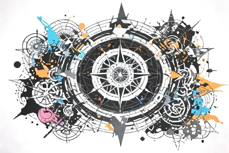 Black And White Compass Over Splashes Of Color