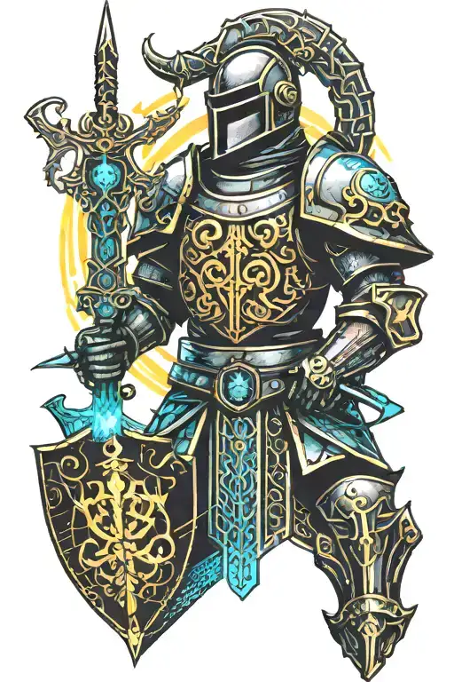 Knight Holding Sword With Coat Of Arms Outstretched