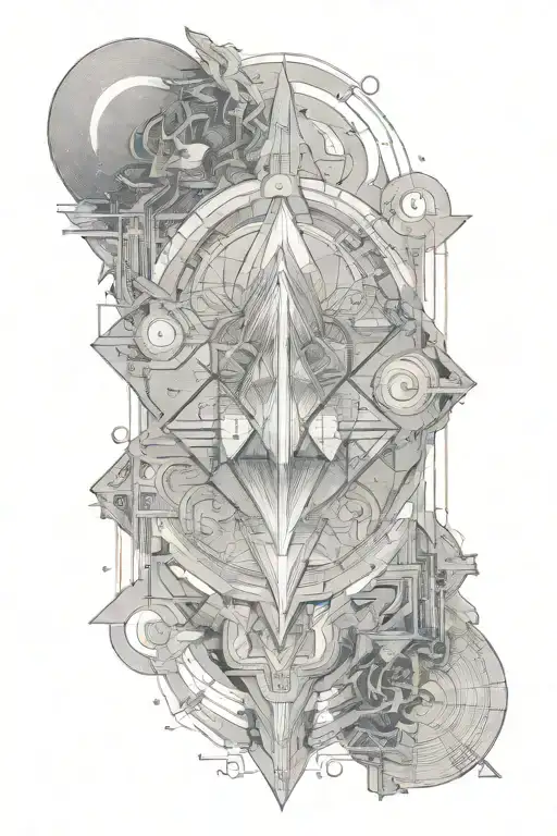 Moon And Mauntain With Long Straight Lines Above And Below