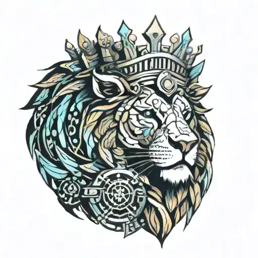 Armored Warrior Lion Wearing A Crown