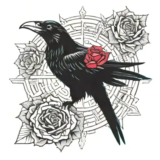 Crow Flying Away Holding Rose In Claws