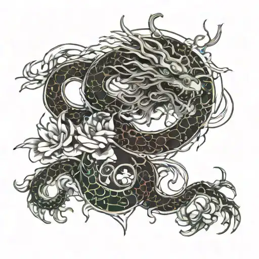 Chinese Dragon And Flowers