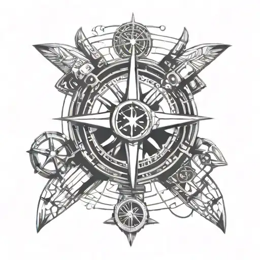 Aircraft Propeller With Compass Tattoo And Add Text 17-12-2023