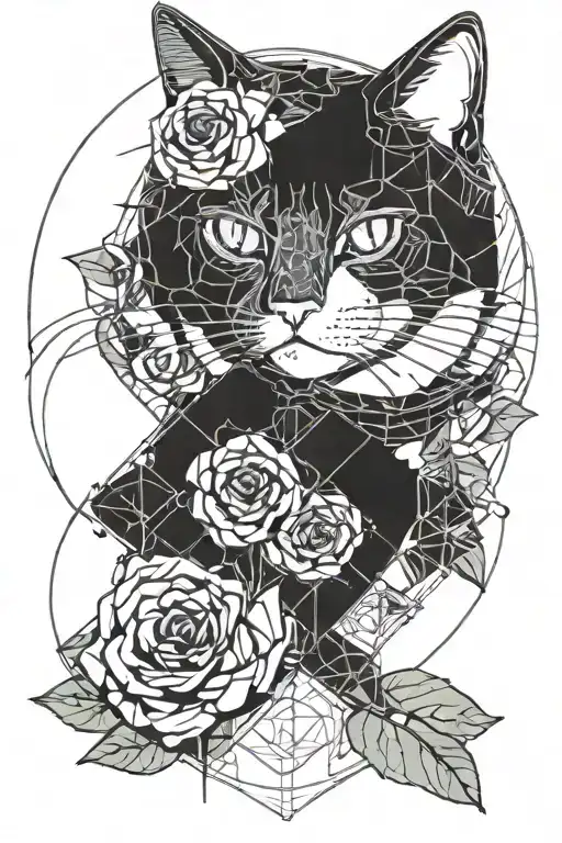 Cat And Roses Intertwined