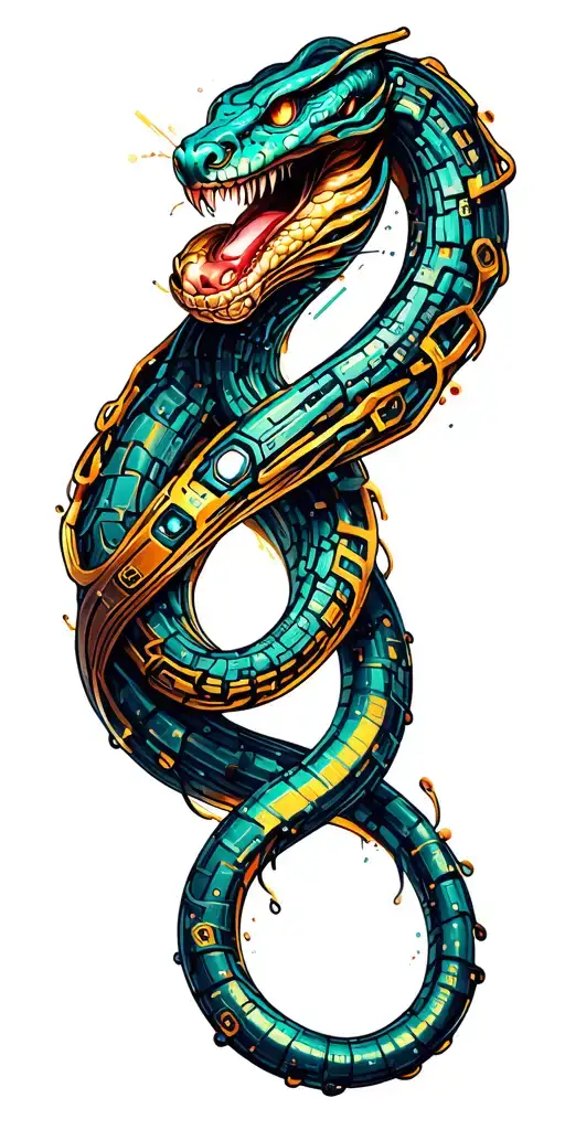 Cybernetic Snake Wrapped Around Circuitry Forming The Shape