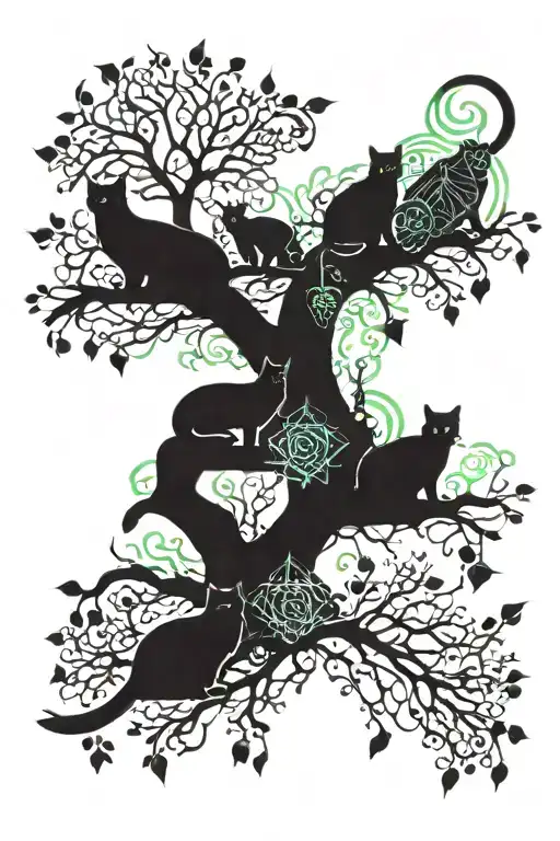 Wb Tree With Cats Sitting Together