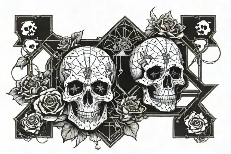 Skull Hourglass Roses And Spider