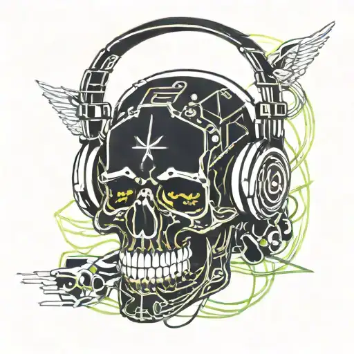 Skull Wearing Headphones Listening To Music