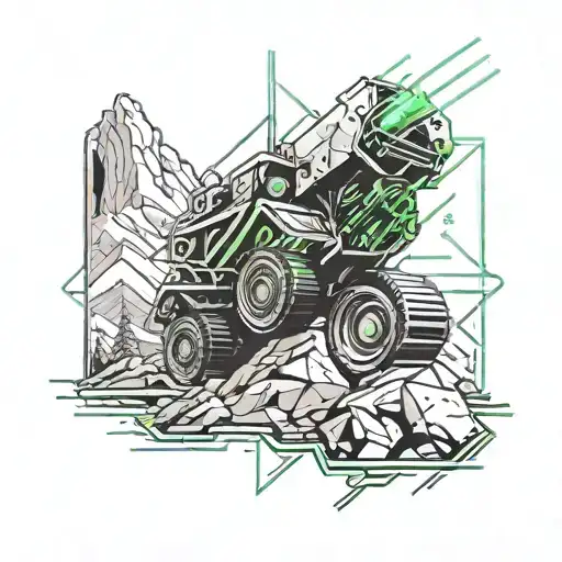 Bulldozer Pushing Boulder Up Mountain