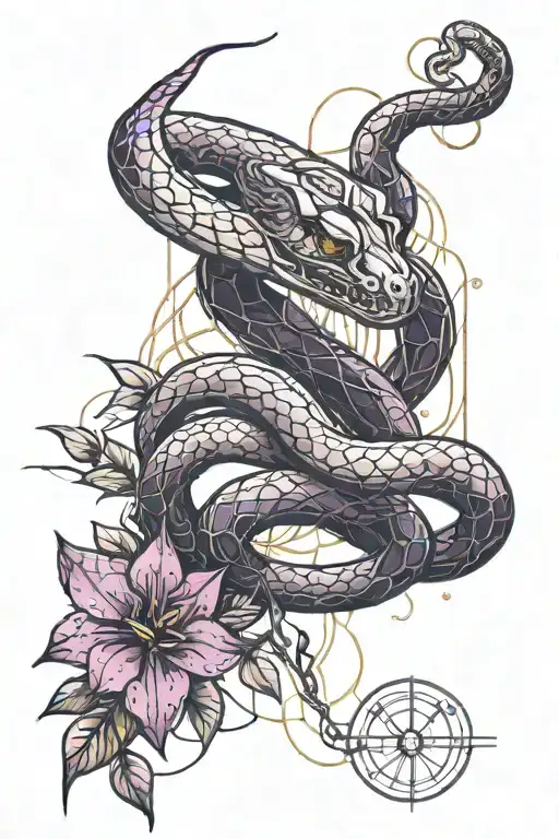 Snake And Purple Flowers And Branches